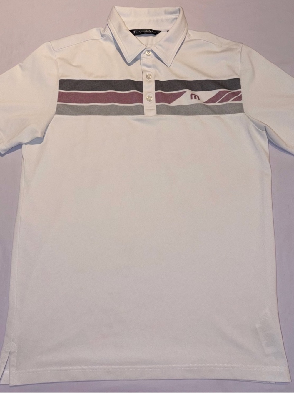 Travis Mathew Men's White Chest Stripe Performance Polo Shirt Size Small